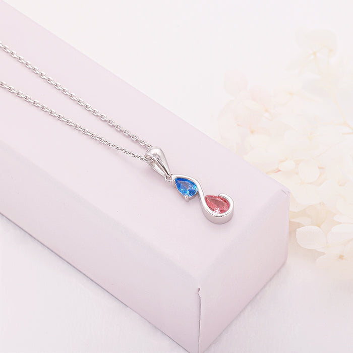 Silver Blue and Pink Stone Pendant with Link Chain