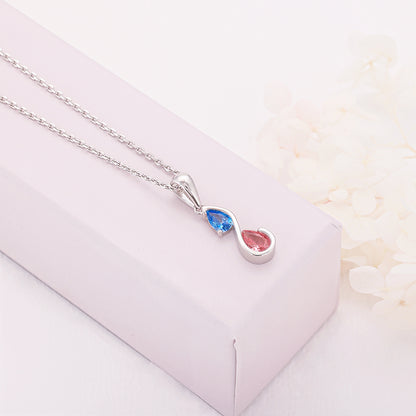 Silver Blue and Pink Stone Pendant with Link Chain