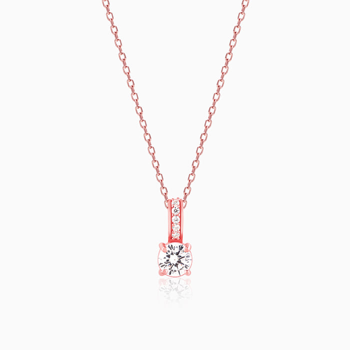 Rose Gold Classic Zircon Shine Pendant with Link Chain