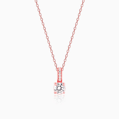 Rose Gold Classic Zircon Shine Pendant with Link Chain