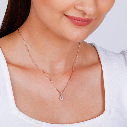 Rose Gold Classic Zircon Shine Pendant with Link Chain