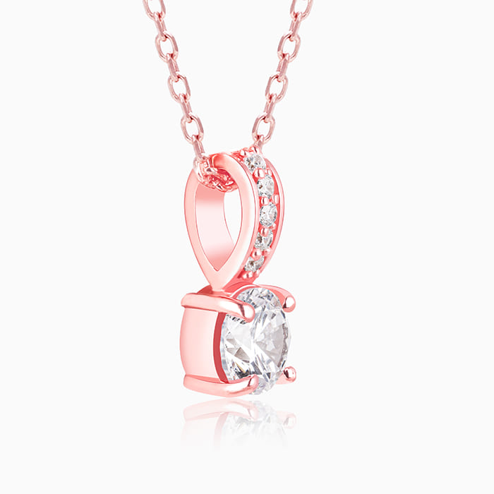 Rose Gold Classic Zircon Shine Pendant with Link Chain