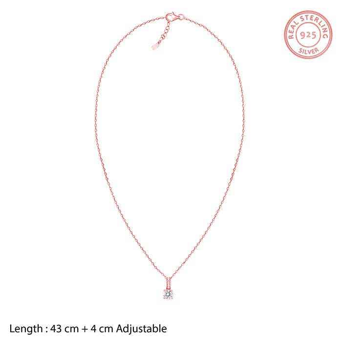 Rose Gold Classic Zircon Shine Pendant with Link Chain