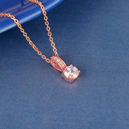 Rose Gold Classic Zircon Shine Pendant with Link Chain