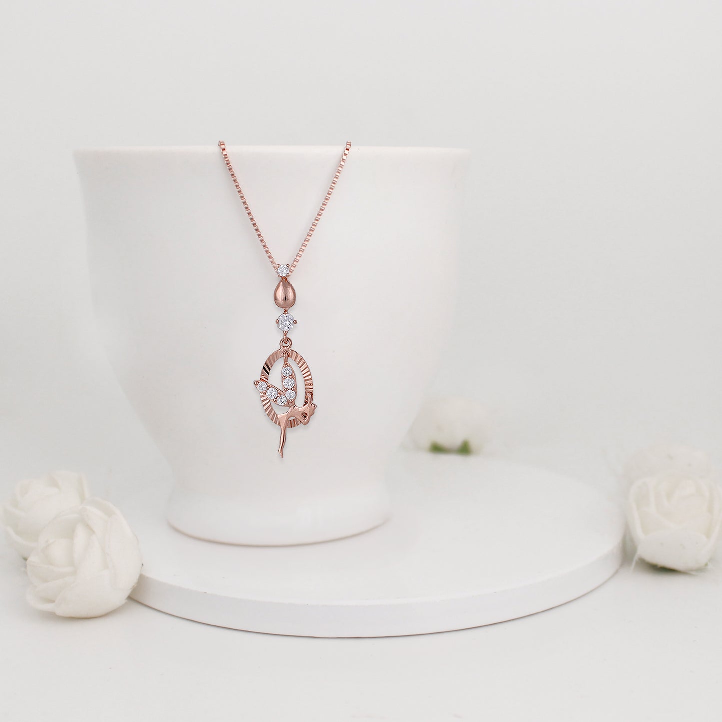 Rose Gold Zircon Fairy Pendant with Link Chain