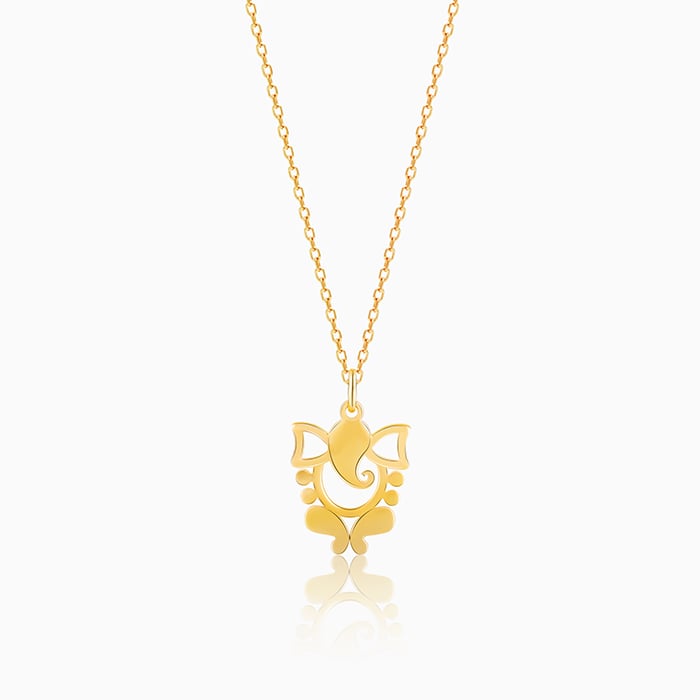 Golden Ganapati Silhouette Pendant with Link Chain