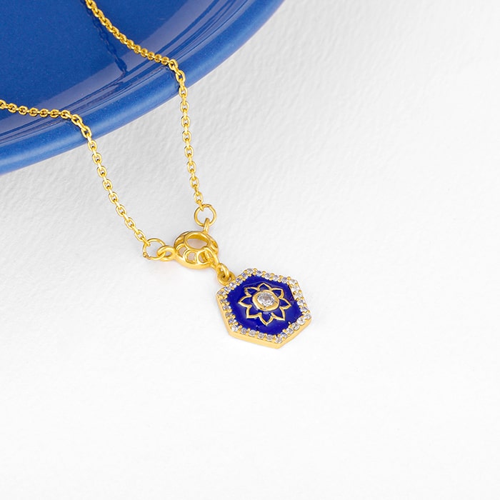 Golden Taj Mosaic Pendant with Link Chain