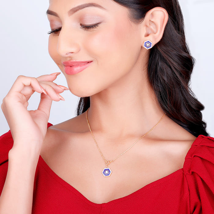 Diamond Royal Stud Earrings (.30 Ctw) And Dream Necklace (.15 Ct) Set 14K Yg