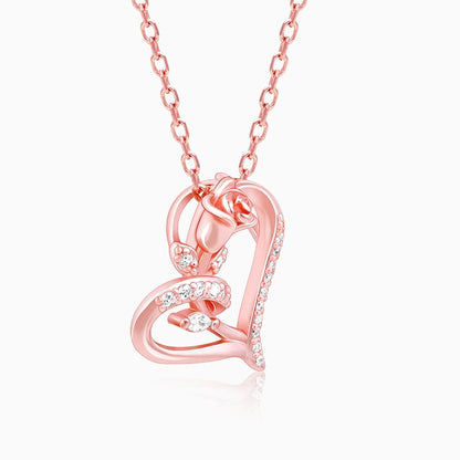 Rose Gold Rose In Heart Pendant with Link Chain