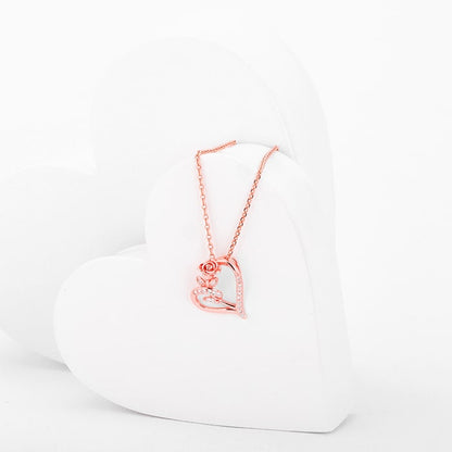 Rose Gold Rose In Heart Pendant with Link Chain