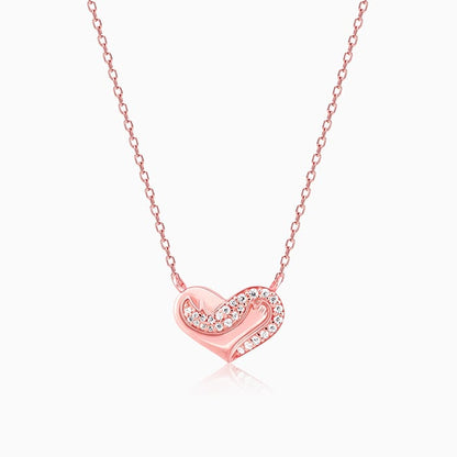 Rose Gold Zircon Studded United Hearts Necklace