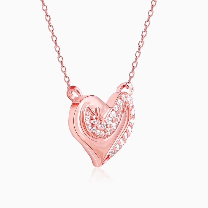 Rose Gold Zircon Studded United Hearts Necklace