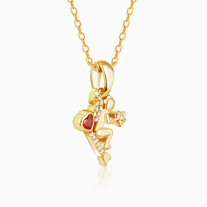 Golden Cupid Pendant with Link Chain