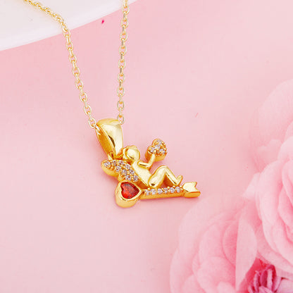 Golden Cupid Pendant with Link Chain