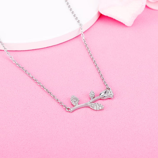 Silver Zircon Studded Rose Necklace