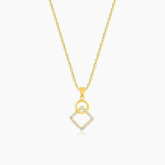 Golden Cubic Circle Pendant with Link Chain