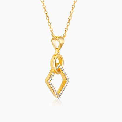 Golden Cubic Circle Pendant with Link Chain