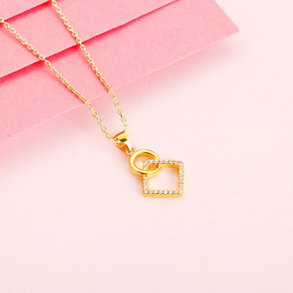 Golden Cubic Circle Pendant with Link Chain