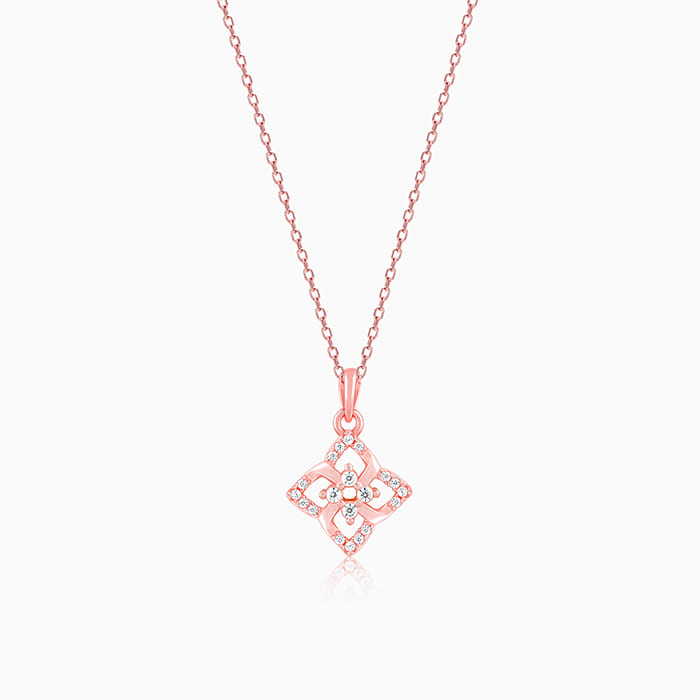 Rose Gold Double Rosette Pendant with Link Chain