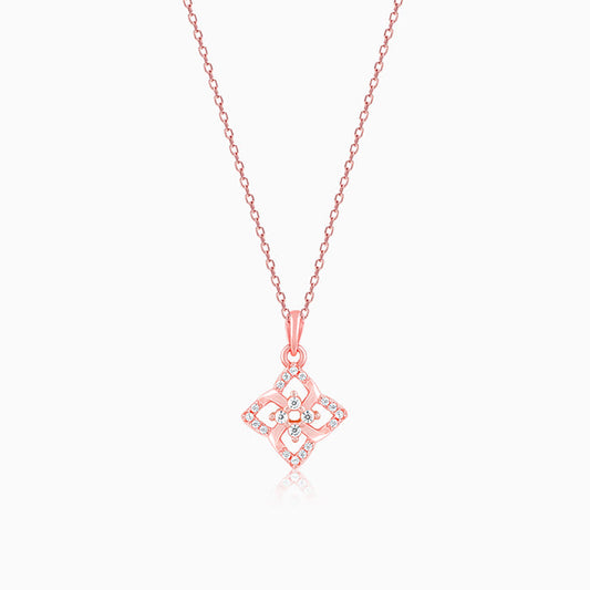 Rose Gold Double Rosette Pendant with Link Chain