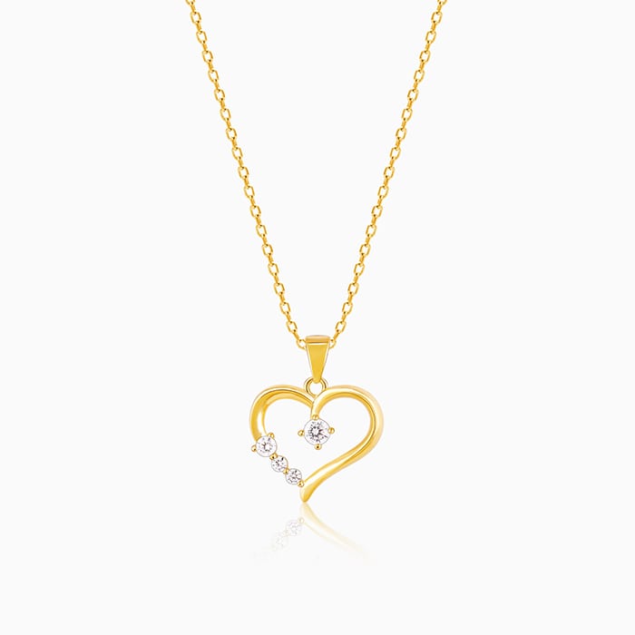 Golden Solitaire Heart Pendant with Link Chain