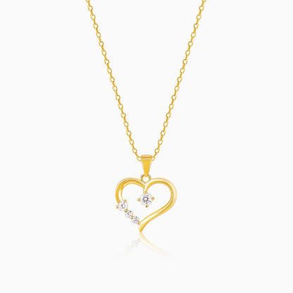 Golden Solitaire Heart Pendant with Link Chain