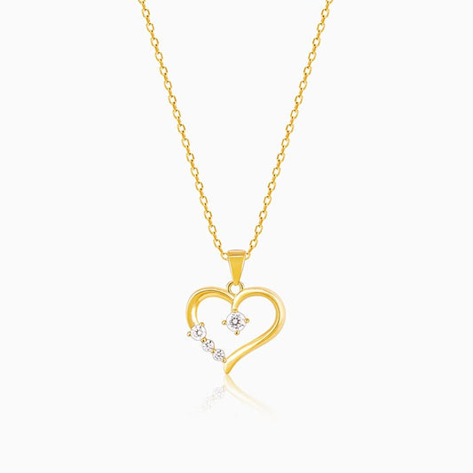 Golden Solitaire Heart Pendant with Link Chain