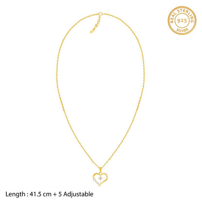 Golden Solitaire Heart Pendant with Link Chain