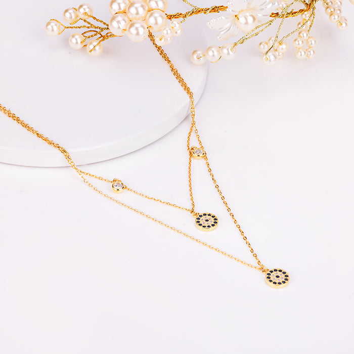 Gold Boho Three Layer Necklace w/ Pav√© Evil Eye & Lightning Bolt Charm –  Oomiay Jewelry
