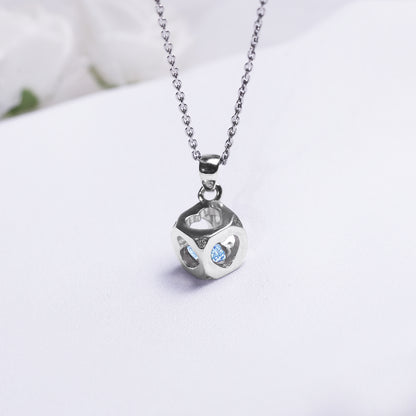 Sky Blue Heart Cube Pendant with Link Chain