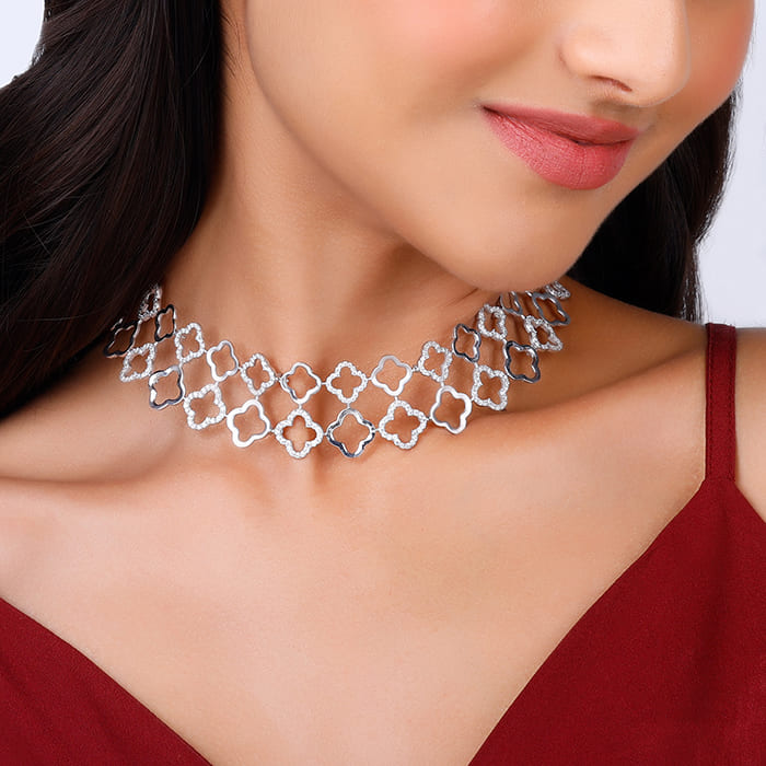 Layered choker store necklace silver