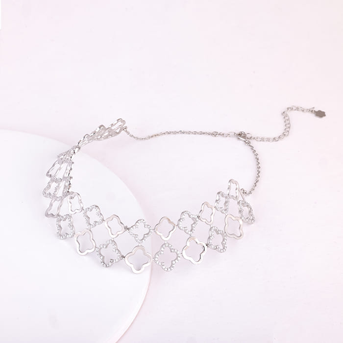 Silver Clover Layered Choker Necklace