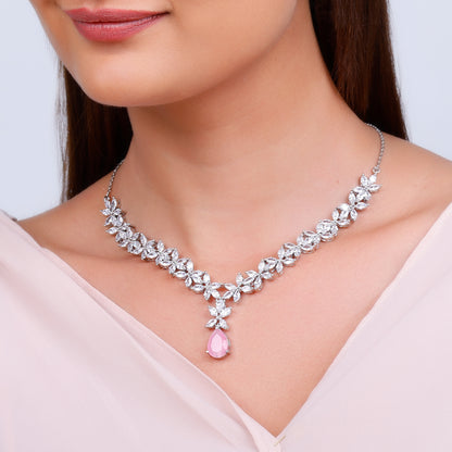 Silver Zircon Studded Magical Drop Necklace