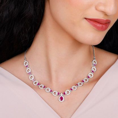 Silver Zircon Ballentine Necklace