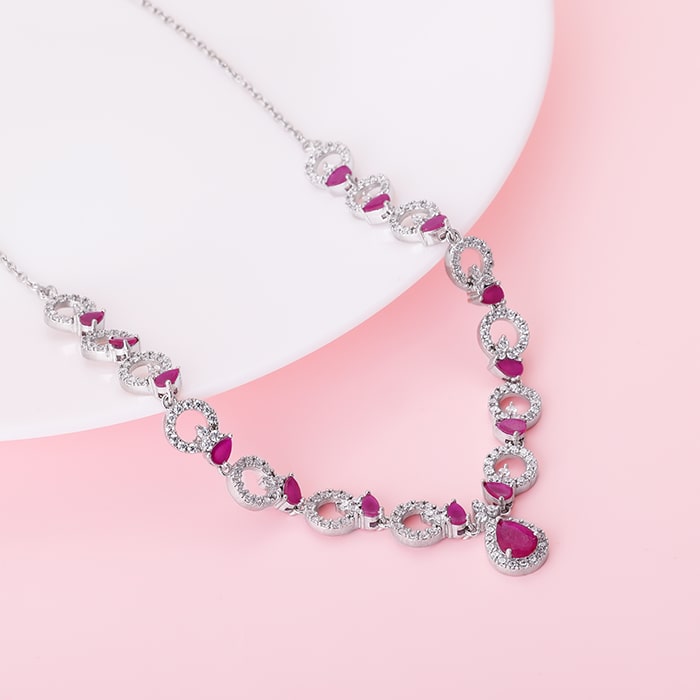 Silver Zircon Ballentine Necklace