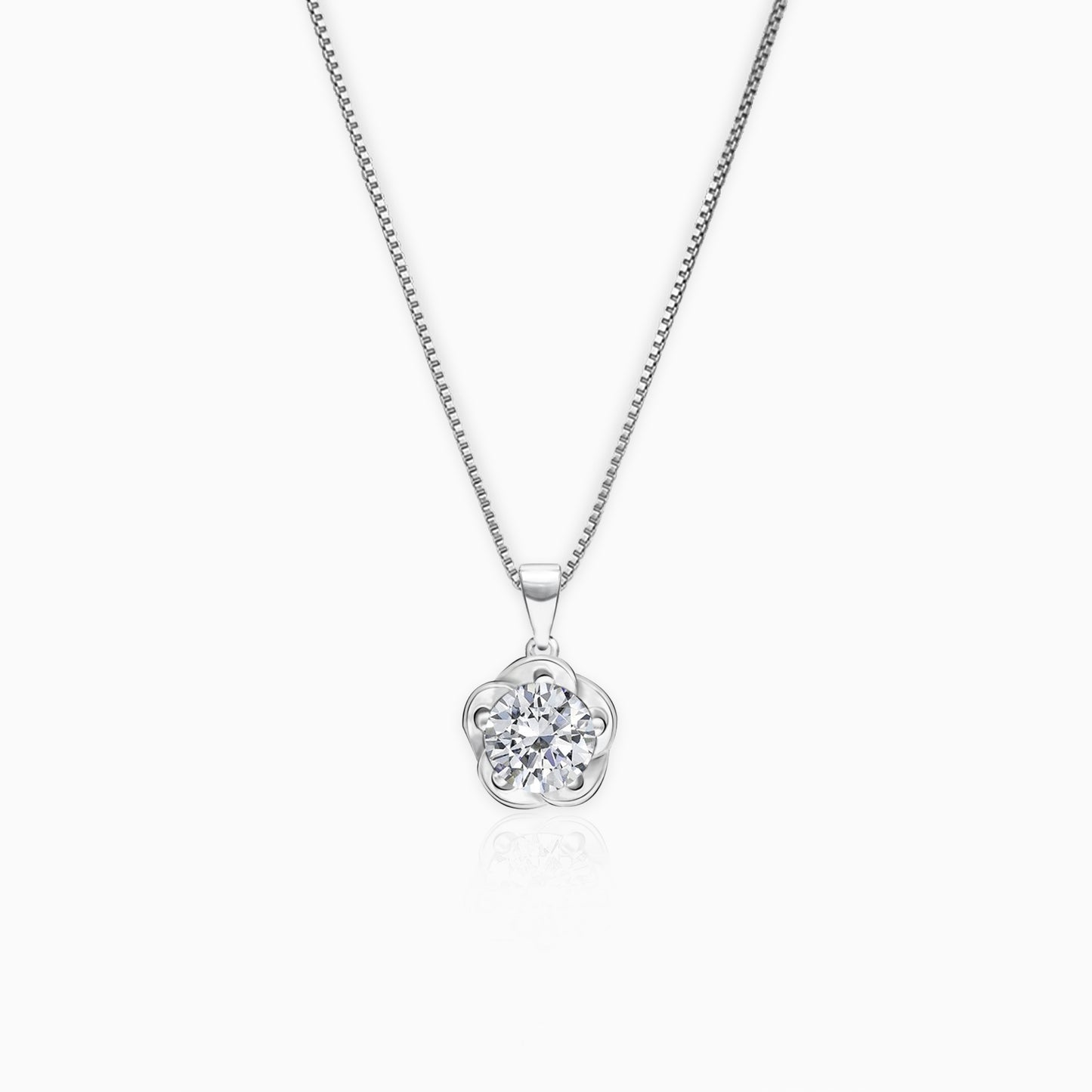 Silver Zircon Mini Flower Pendant with Box Chain