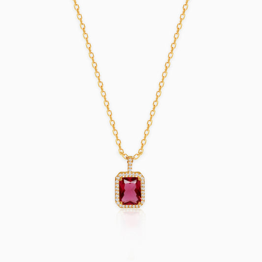 Golden Ruby Red Baguette Pendant with Link Chain