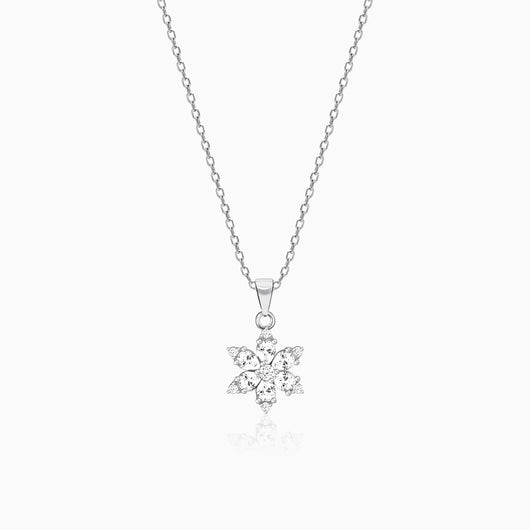 Buy Silver Flowery Snowflake Pendant With Link Chain Online in India | GIVA