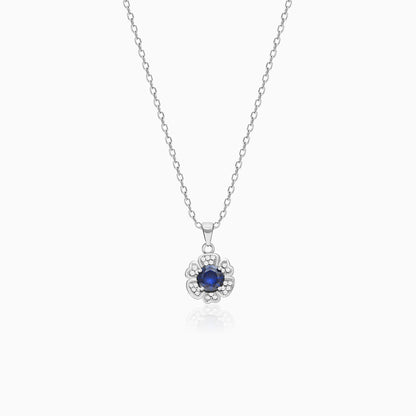 Silver Royal Blue Bloom Pendant With Link Chain