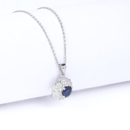 Silver Royal Blue Bloom Pendant With Link Chain