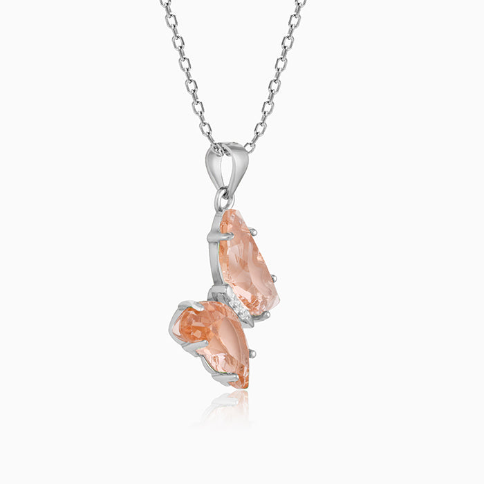 Silver Peach Butterfly Pendant With Link Chain