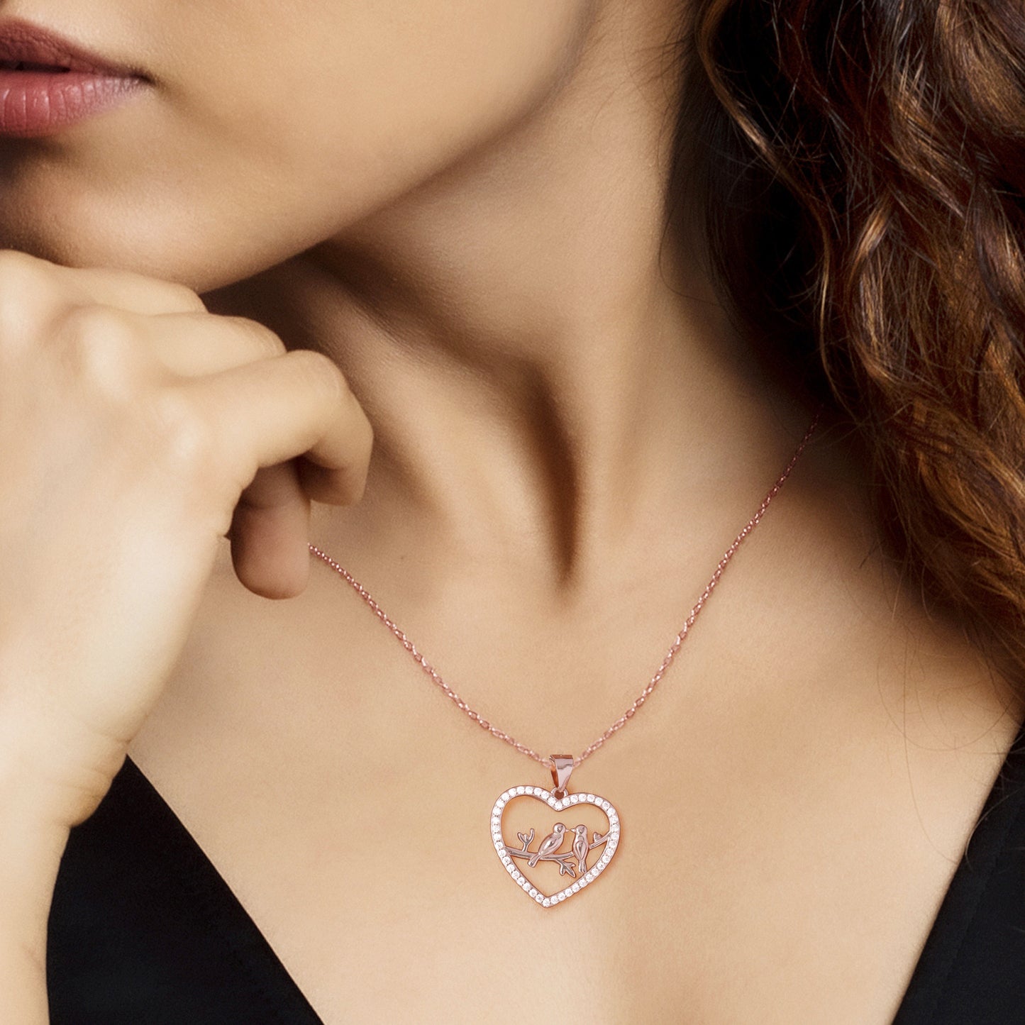 Rose Gold Love Birds Pendant With Link Chain