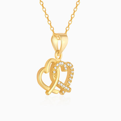 Golden Bonding Hearts Pendant With Link Chain