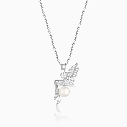 Silver Love Angel Pearl Pendant With Link Chain