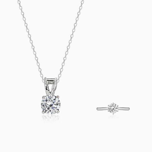 Silver Classic Vintage Solitaire Pendant & Ring Set