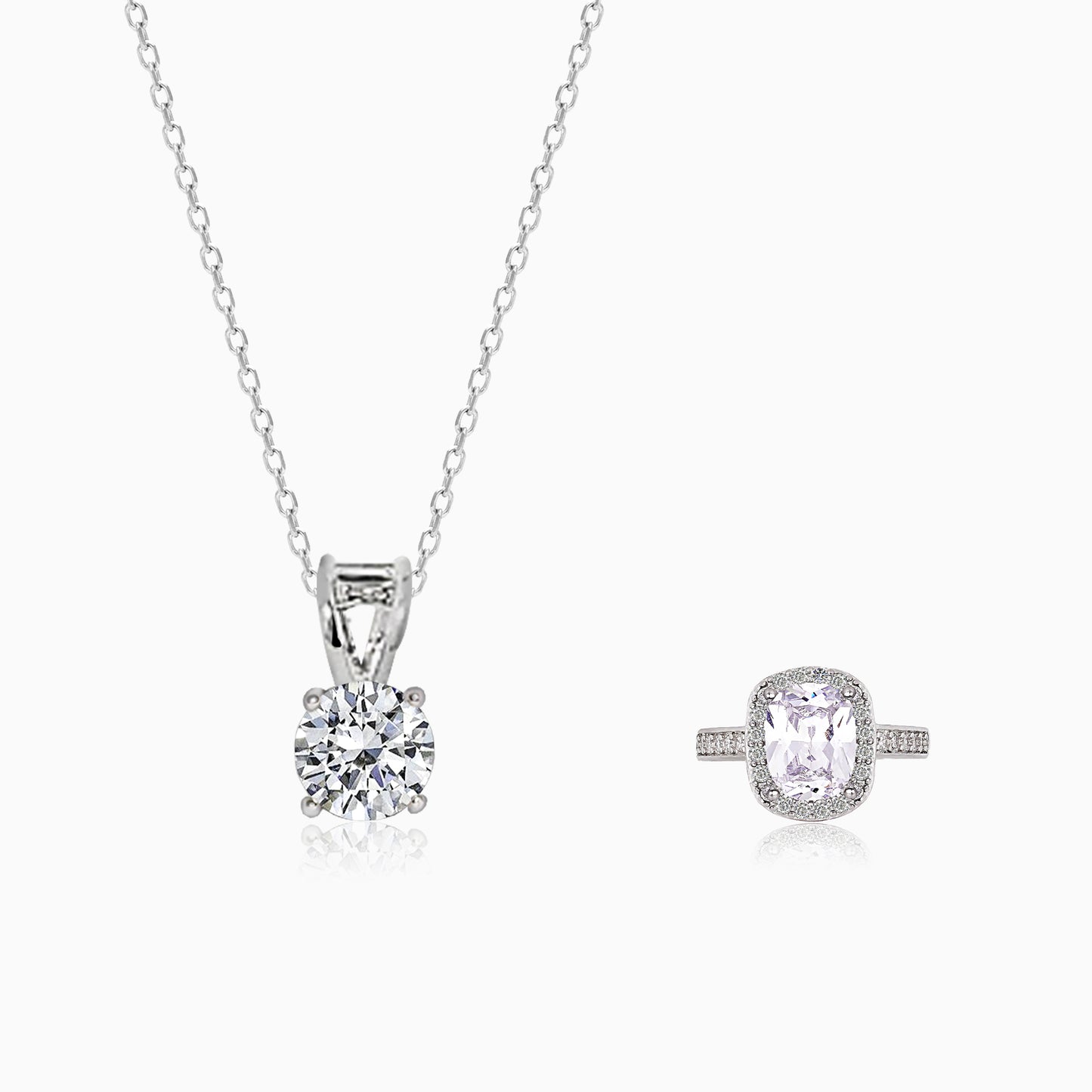 Silver Classic Solitaire Pendant & Ring Set