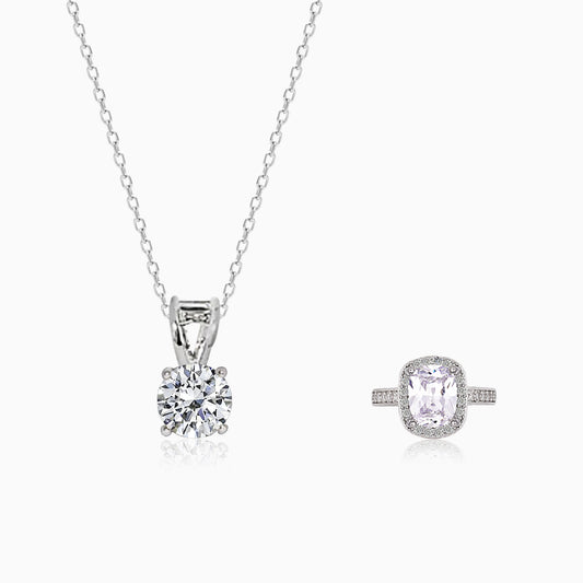 Silver Classic Solitaire Pendant & Ring Set