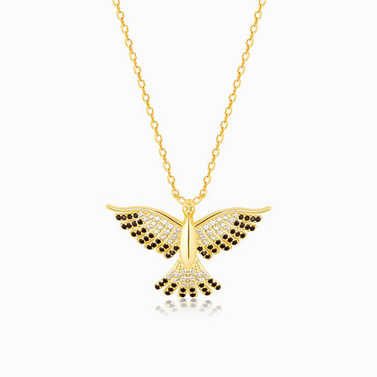 Golden Phoenix Black Stone Pendant with Link Chain