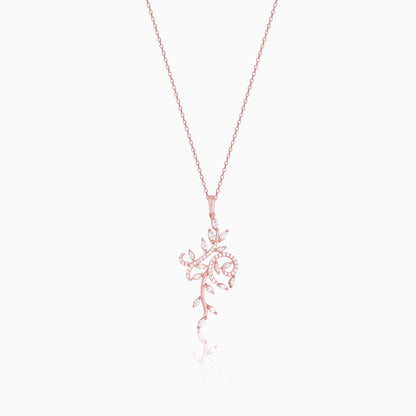 Rose Gold Exquisite Floral Pendant With Link Chain