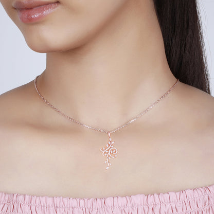 Rose Gold Exquisite Floral Pendant With Link Chain